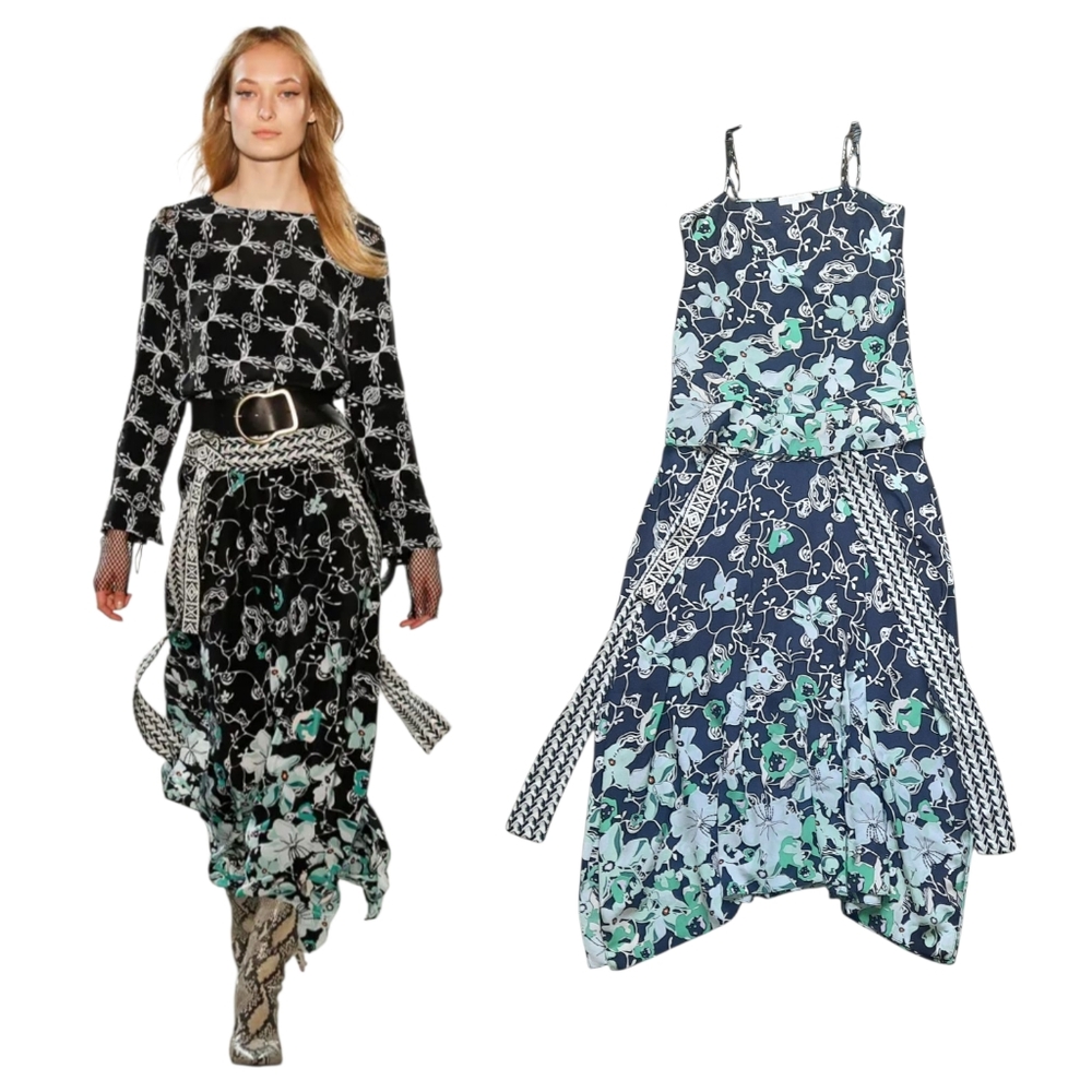 Runway DOROTHEE SCHUMACHER 2 Piece Asymmetrical Silk Dress Skirt Belted Boho